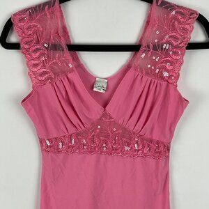 Carolina Top Blouse Camisole Size M Pink Sleeveless Wide Strap Plunging V Neck